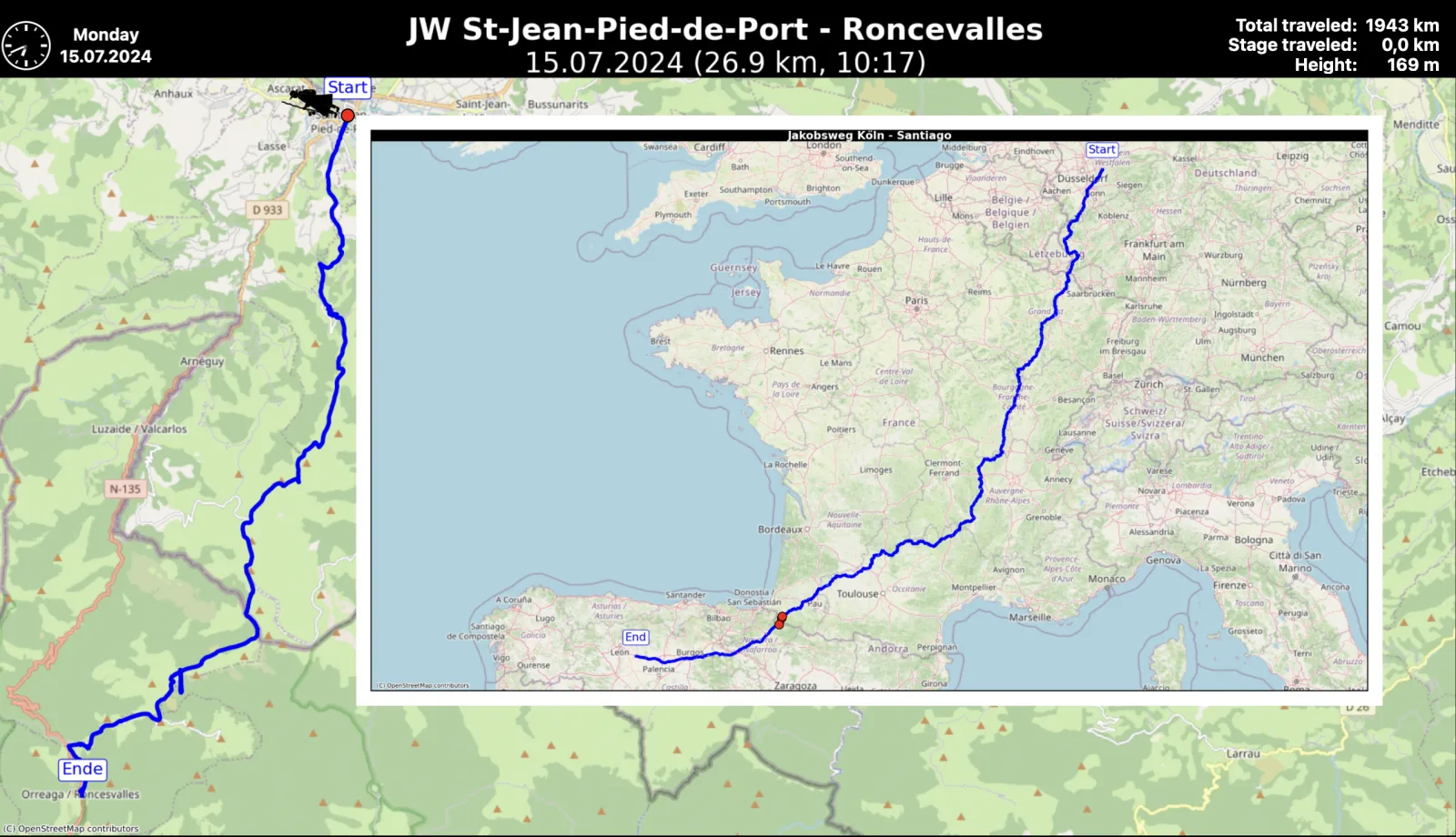 Time-Lapse stage map with the full Camino overview inset