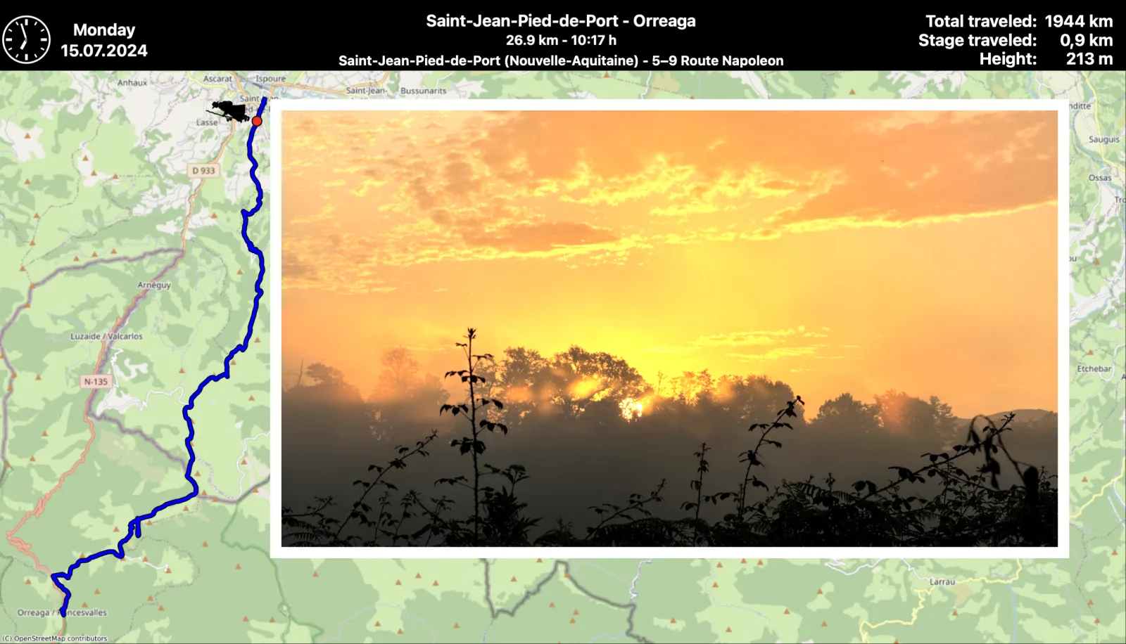 A sunrise photograph displayed over its position on the Time-Lapse map